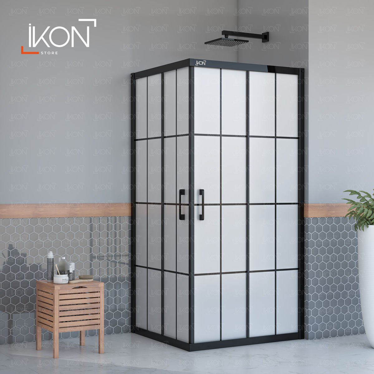 Enzo Dikdörtgen | Mat Siyah Karolaj Tam Buzlu Duş Kabini H:190