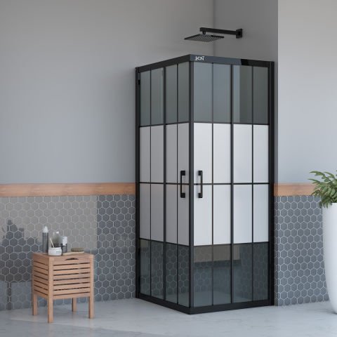 Enzo Kare | Mat Siyah Füme Karolaj Orta Buzlu Duş Kabini H:190
