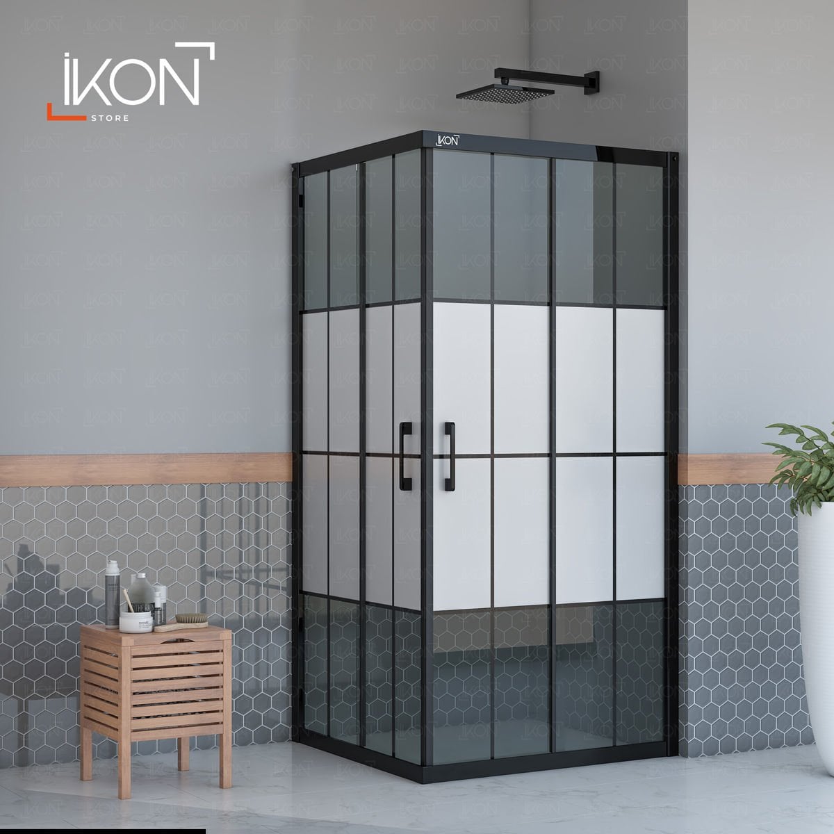 Enzo Dikdörtgen | Mat Siyah Füme Karolaj Orta Buzlu Duş Kabini H:190