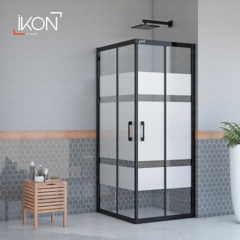 Enzo Kare | Mat Siyah Buzlu 01 Duş Kabini H:190