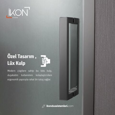 Enzo Oval | Mat Siyah Buzlu 01 Duş Kabini H:190