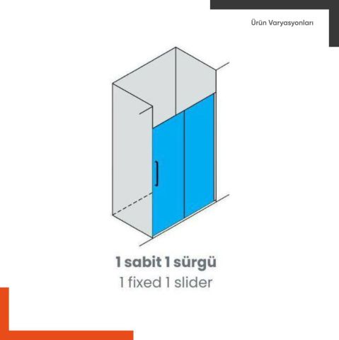 Enzo 1 Sabit 1 Sürgü | Mat Siyah Buzlu 01 Duş Kabini H:190