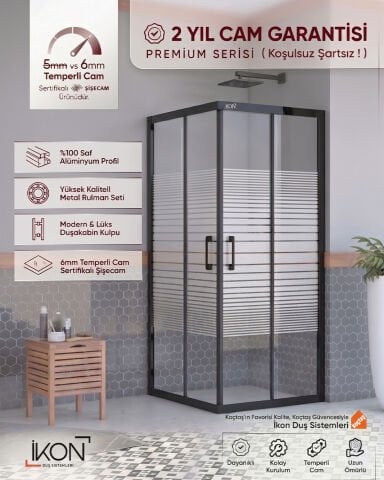 Enzo Kare | Mat Siyah Buzlu 02 Duş Kabini H:190