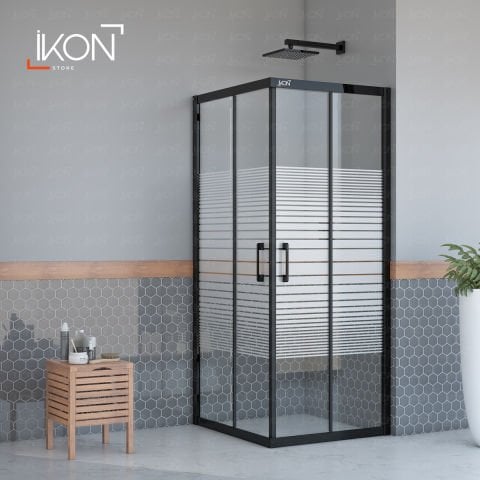 Enzo Kare | Mat Siyah Buzlu 02 Duş Kabini H:190