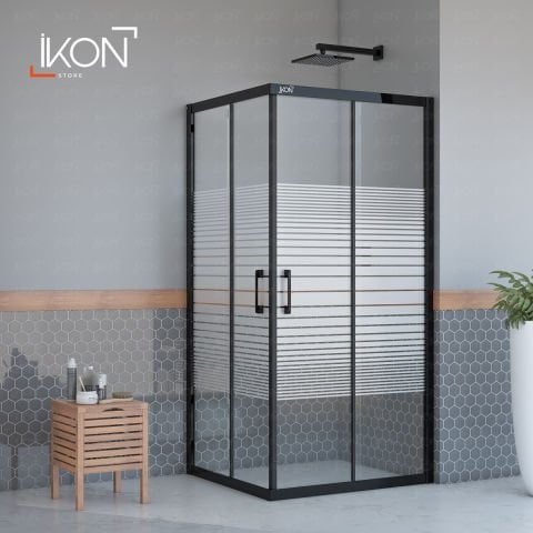 Enzo Dikdörtgen | Mat Siyah Buzlu 02 Duş Kabini H:190