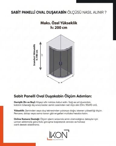 Enzo Oval | Mat Siyah Buzlu 04 Duş Kabini H:190