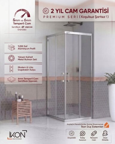 Enzo Kare | Krom Şeffaf Duş Kabini H:190
