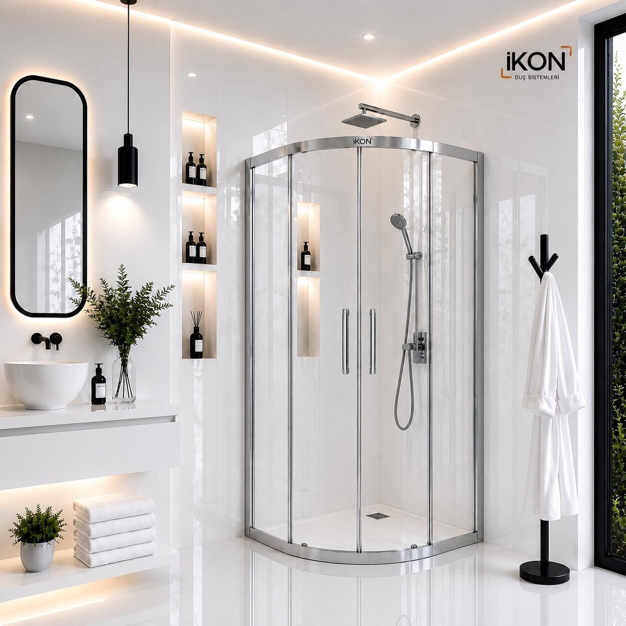 Enzo Oval | Krom Şeffaf Duş Kabini H:190
