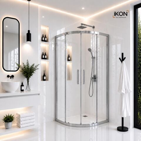 Enzo Oval | Krom Şeffaf Duş Kabini H:190