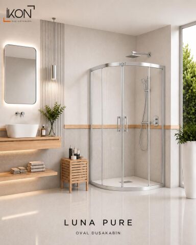 Enzo Oval | Krom Şeffaf Duş Kabini H:190