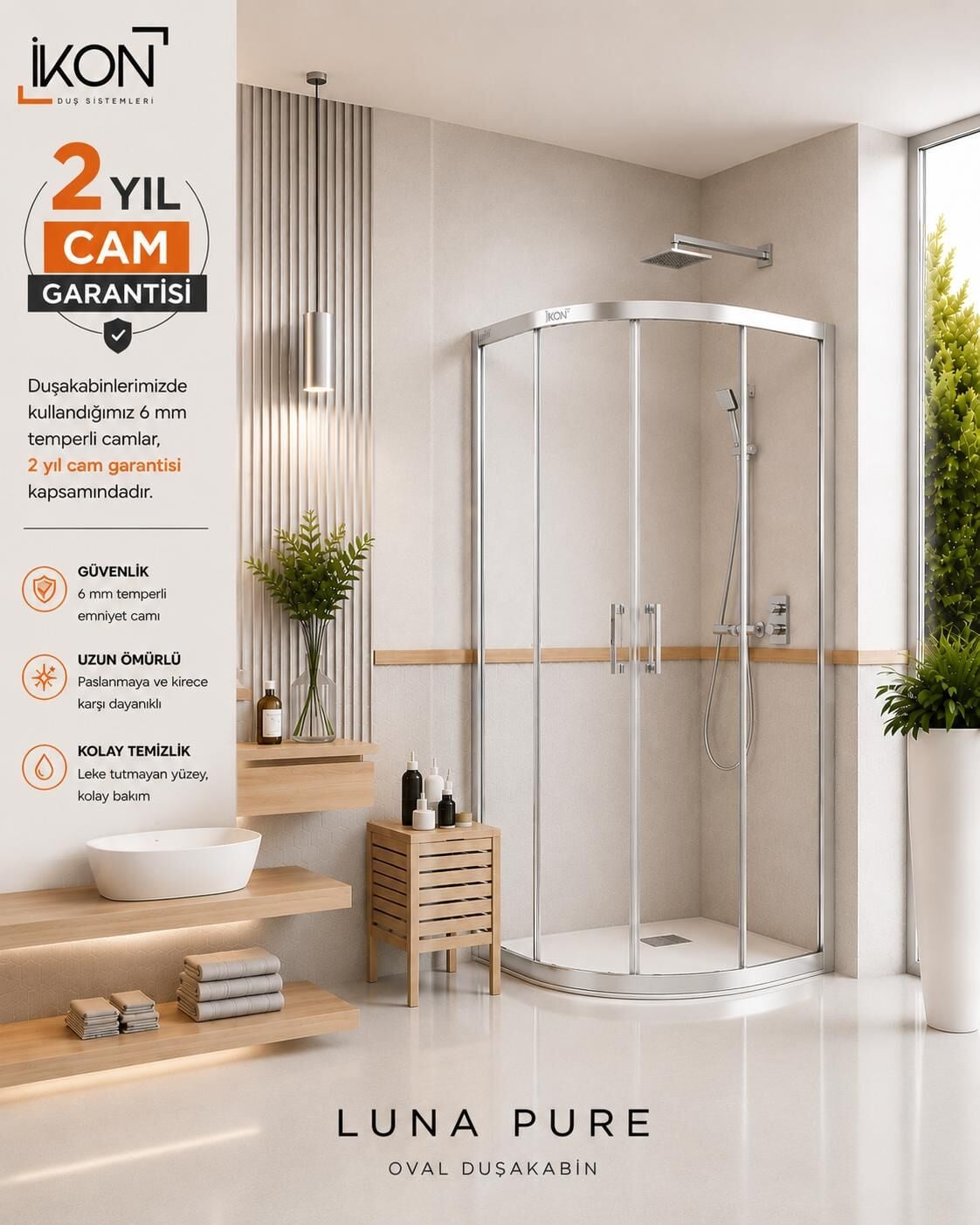 Enzo Oval | Krom Şeffaf Duş Kabini H:190