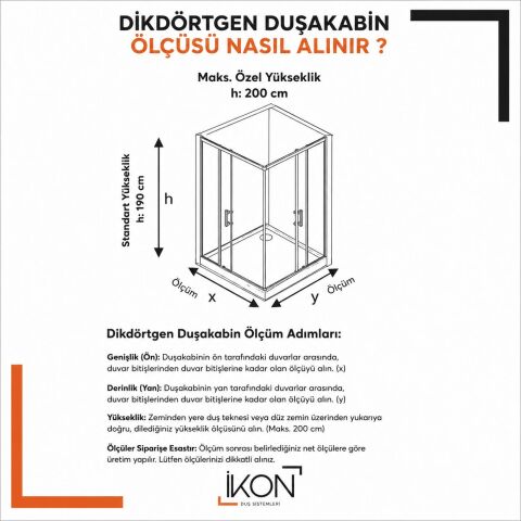 Enzo Dikdörtgen | Krom Şeffaf Duş Kabini H:190