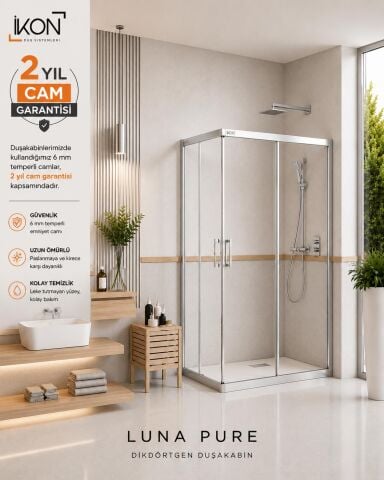 Enzo Dikdörtgen | Krom Şeffaf Duş Kabini H:190