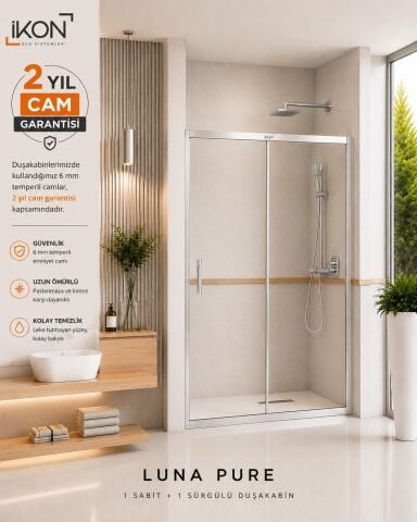 Enzo 1 Sabit 1 Sürgü | Krom Şeffaf Duş Kabini H:190