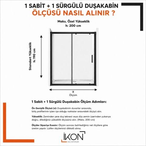 Enzo 1 Sabit 1 Sürgü | Krom Şeffaf Duş Kabini H:190