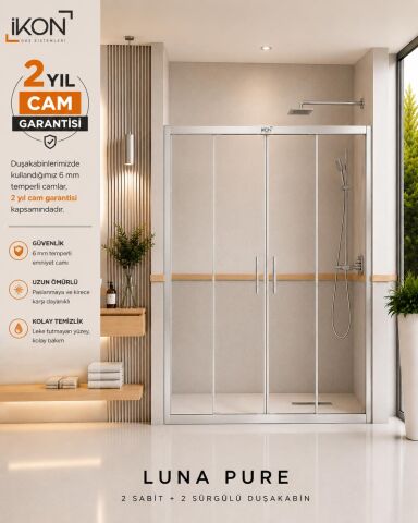Enzo 2 Sabit 2 Sürgü | Krom Şeffaf Duş Kabini H:190