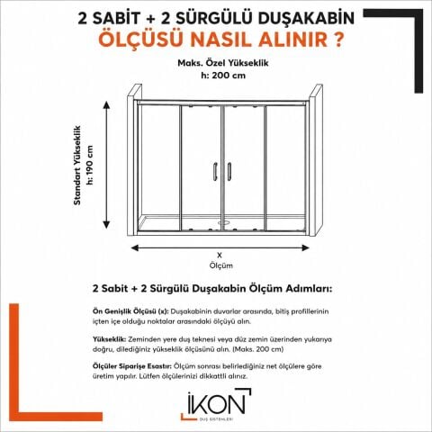 Enzo 2 Sabit 2 Sürgü | Krom Şeffaf Duş Kabini H:190