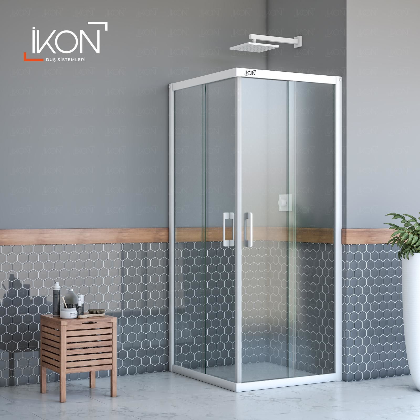 Enzo Kare | Beyaz Şeffaf Duş Kabini H:190