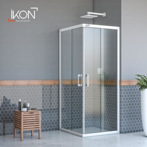 Enzo Kare | Beyaz Şeffaf Duş Kabini H:190