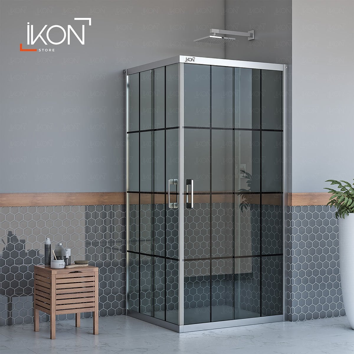 Enzo Dikdörtgen | Krom Füme Karolaj Duş Kabini H:190