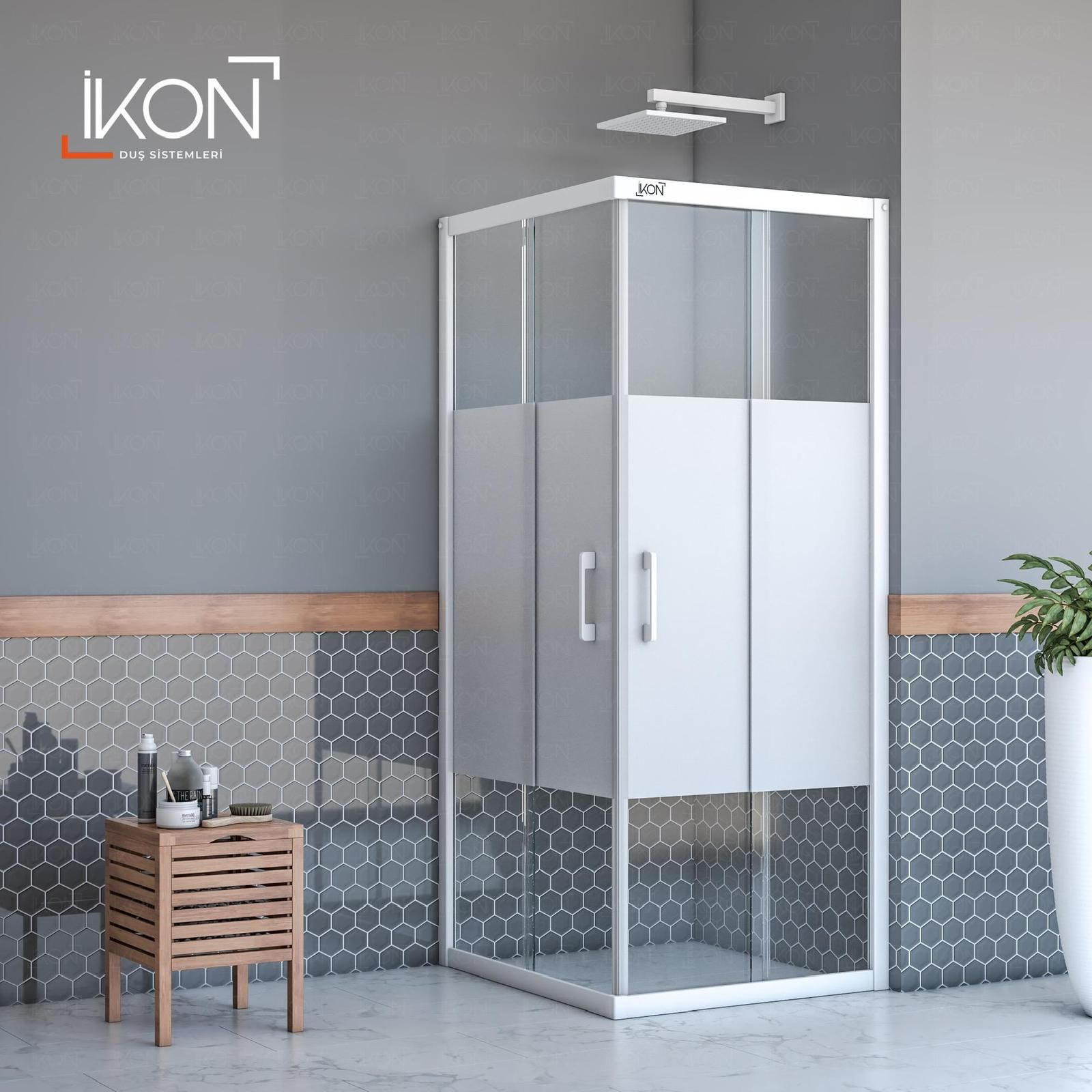 Enzo Kare | Beyaz Buzlu 03 Duş Kabini H:190