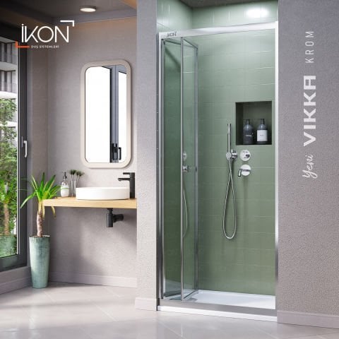 Vikka Katlanır | Krom Şeffaf Duş Kabini H:190