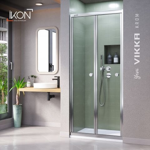 Vikka Katlanır | Krom Şeffaf Duş Kabini H:190