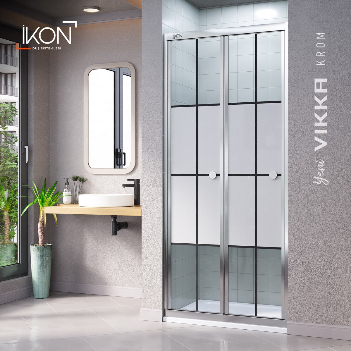 Vikka Katlanır | Krom Karolaj Orta Buzlu Duş Kabini H:190