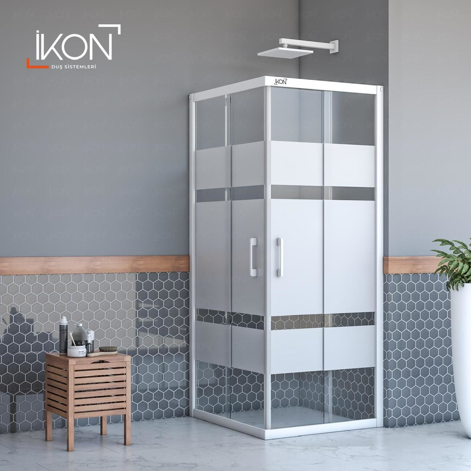 Enzo Kare | Beyaz Buzlu 01 Duş Kabini H:190