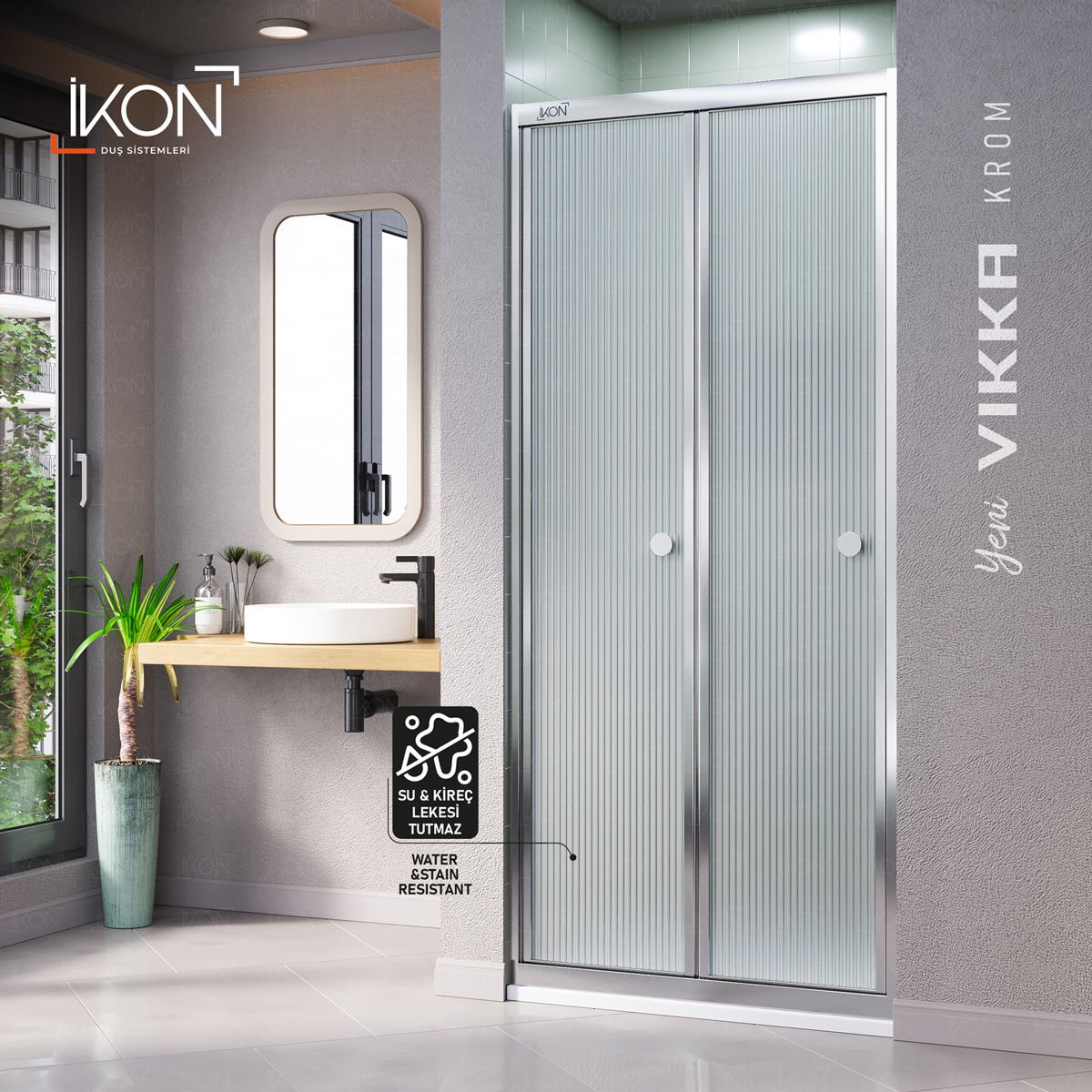 Vikka Katlanır | Krom Nervür Filmli Duş Kabini H:190