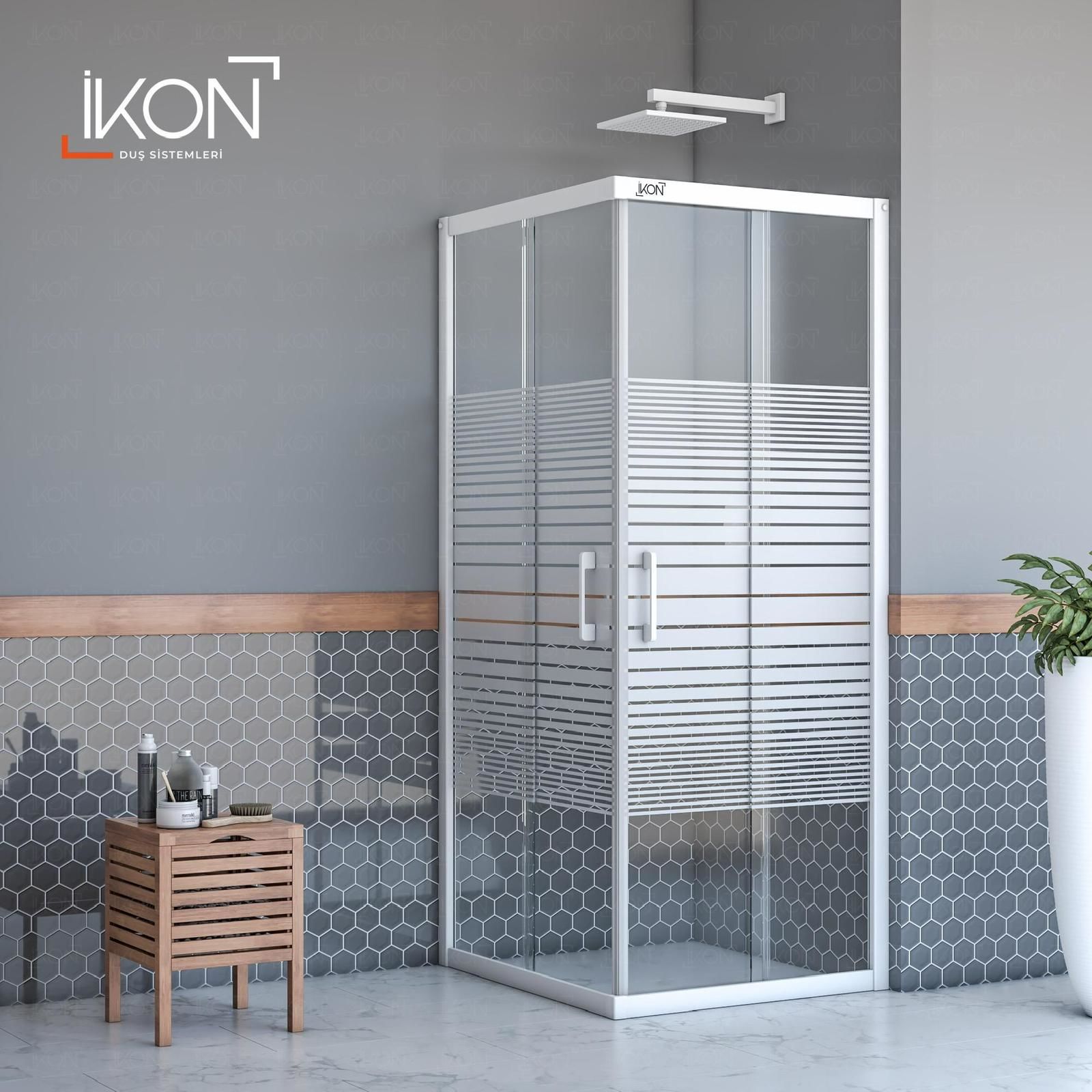 Enzo Kare | Beyaz Buzlu 02 Duş Kabini H:190