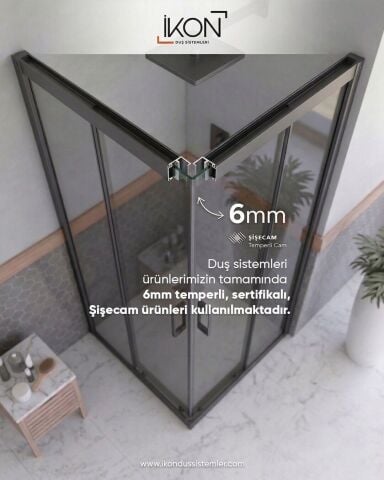 Prestige 2 Sabit 2 Sürgülü  Siyah Şeffaf Cam Sürgülü Lüks Kabin