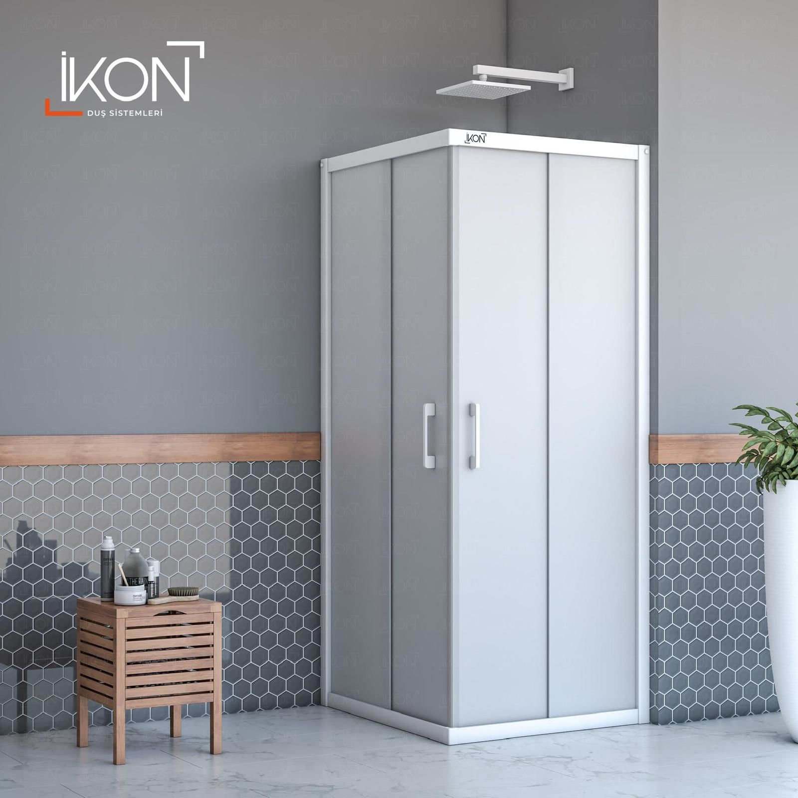 Enzo Kare | Beyaz Buzlu 04 Duş Kabini H:190