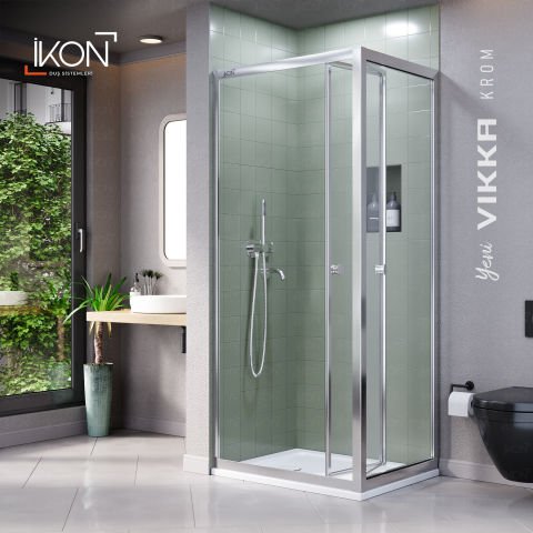Vikka Katlanır Sabit Panelli | Krom Şeffaf Duş Kabini H:190