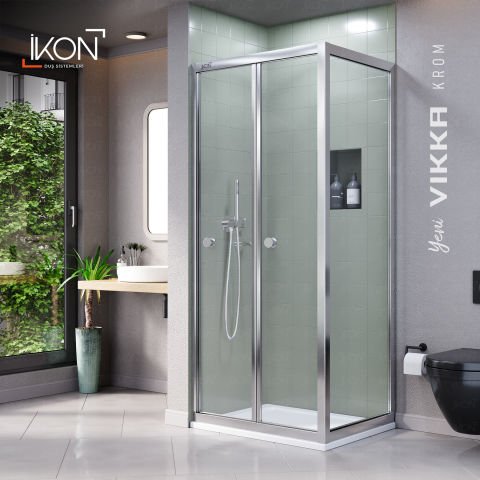 Vikka Katlanır Sabit Panelli | Krom Şeffaf Duş Kabini H:190