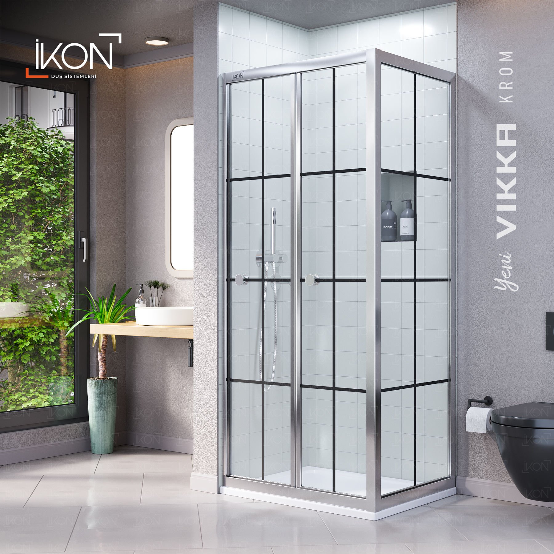 Vikka Katlanır Sabit Panelli | Krom Karolaj Duş Kabini H:190