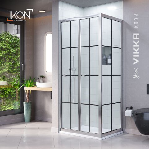 Vikka Katlanır Sabit Panelli | Krom Karolaj Duş Kabini H:190