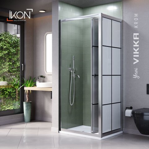 Vikka Katlanır Sabit Panelli | Krom Karolaj Komple Buzlu Duş Kabini H:190