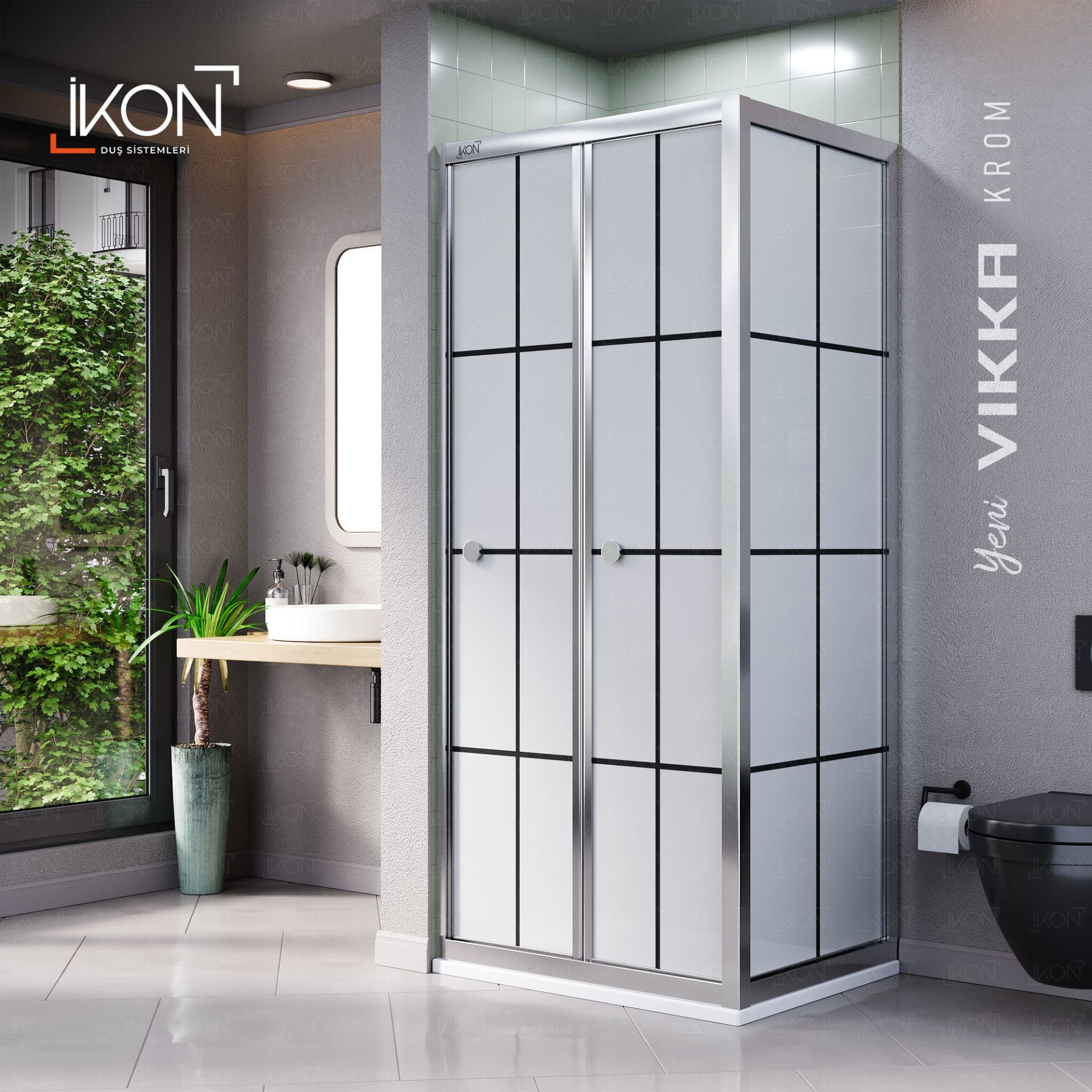 Vikka Katlanır Sabit Panelli | Krom Karolaj Komple Buzlu Duş Kabini H:190