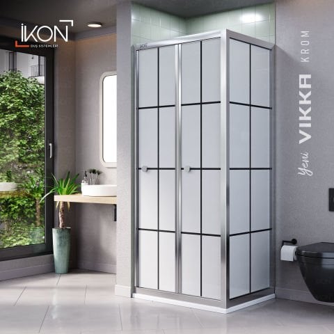 Vikka Katlanır Sabit Panelli | Krom Karolaj Komple Buzlu Duş Kabini H:190
