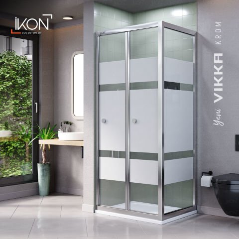 Vikka Katlanır Sabit Panelli | Krom Katlanır Buzlu Duş Kabini H:190