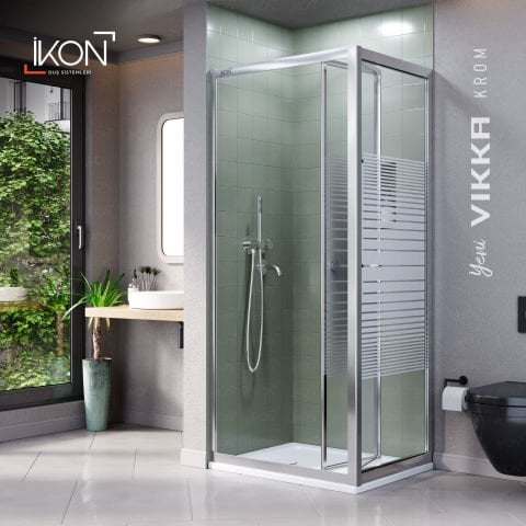 Vikka Katlanır Sabit Panelli | Krom Katlanır Buzlu Duş Kabini H:190