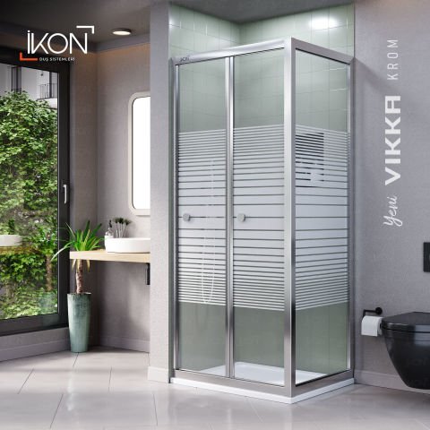 Vikka Katlanır Sabit Panelli | Krom Katlanır Buzlu Duş Kabini H:190