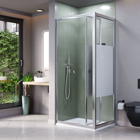 Vikka Katlanır Sabit Panelli | Krom Katlanır Buzlu Duş Kabini H:190