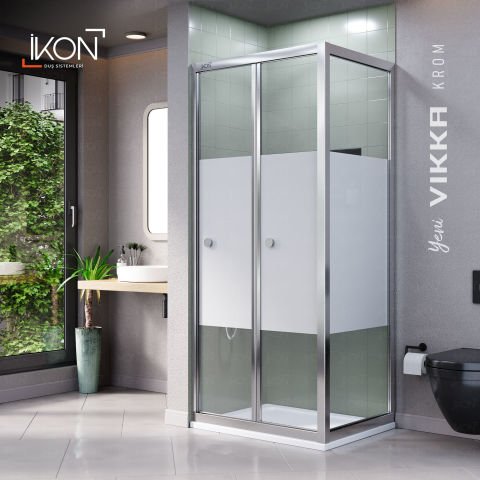Vikka Katlanır Sabit Panelli | Krom Katlanır Buzlu Duş Kabini H:190