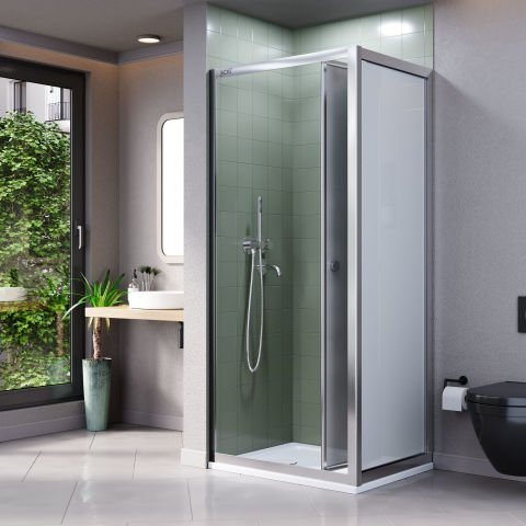 Vikka Katlanır Sabit Panelli | Krom Katlanır Buzlu Duş Kabini H:190