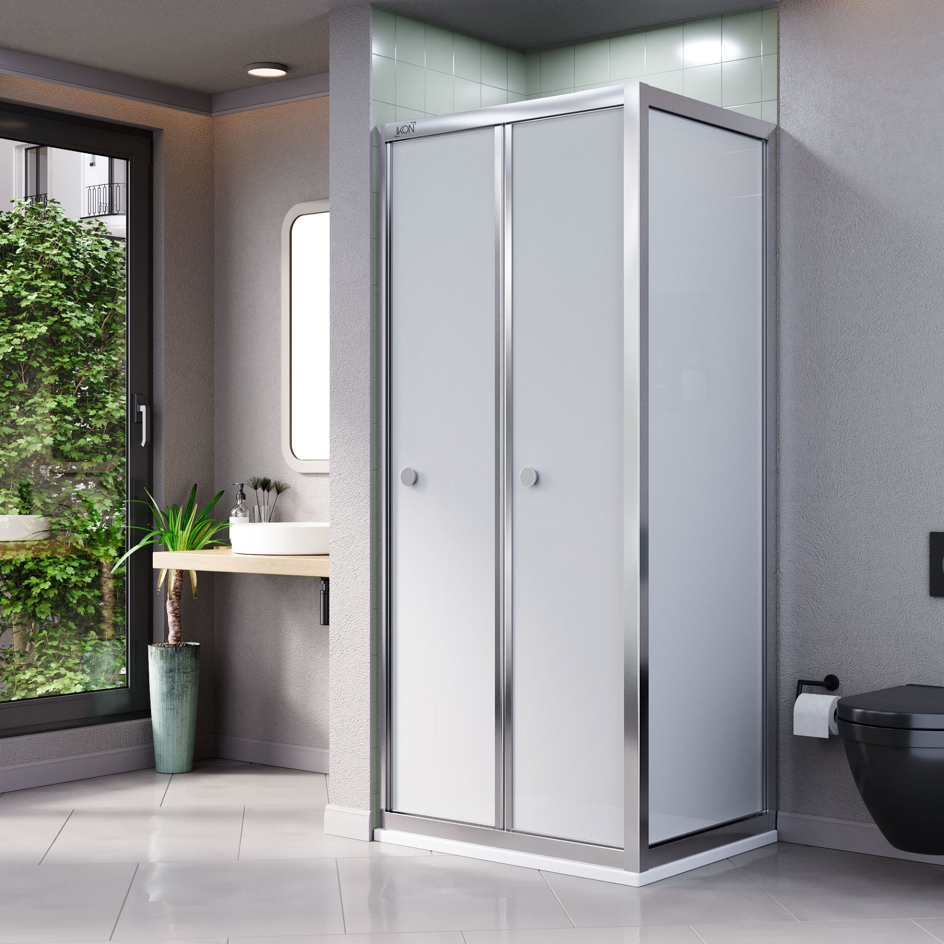 Vikka Katlanır Sabit Panelli | Krom Katlanır Buzlu Duş Kabini H:190