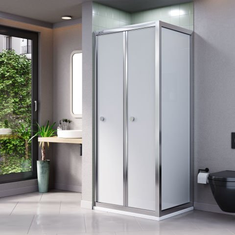 Vikka Katlanır Sabit Panelli | Krom Katlanır Buzlu Duş Kabini H:190