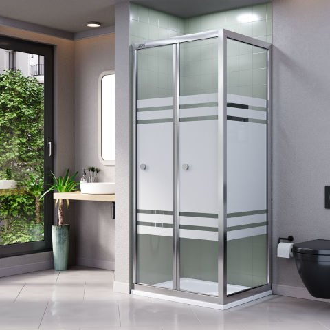 Vikka Katlanır Sabit Panelli | Krom Katlanır Buzlu Duş Kabini H:190