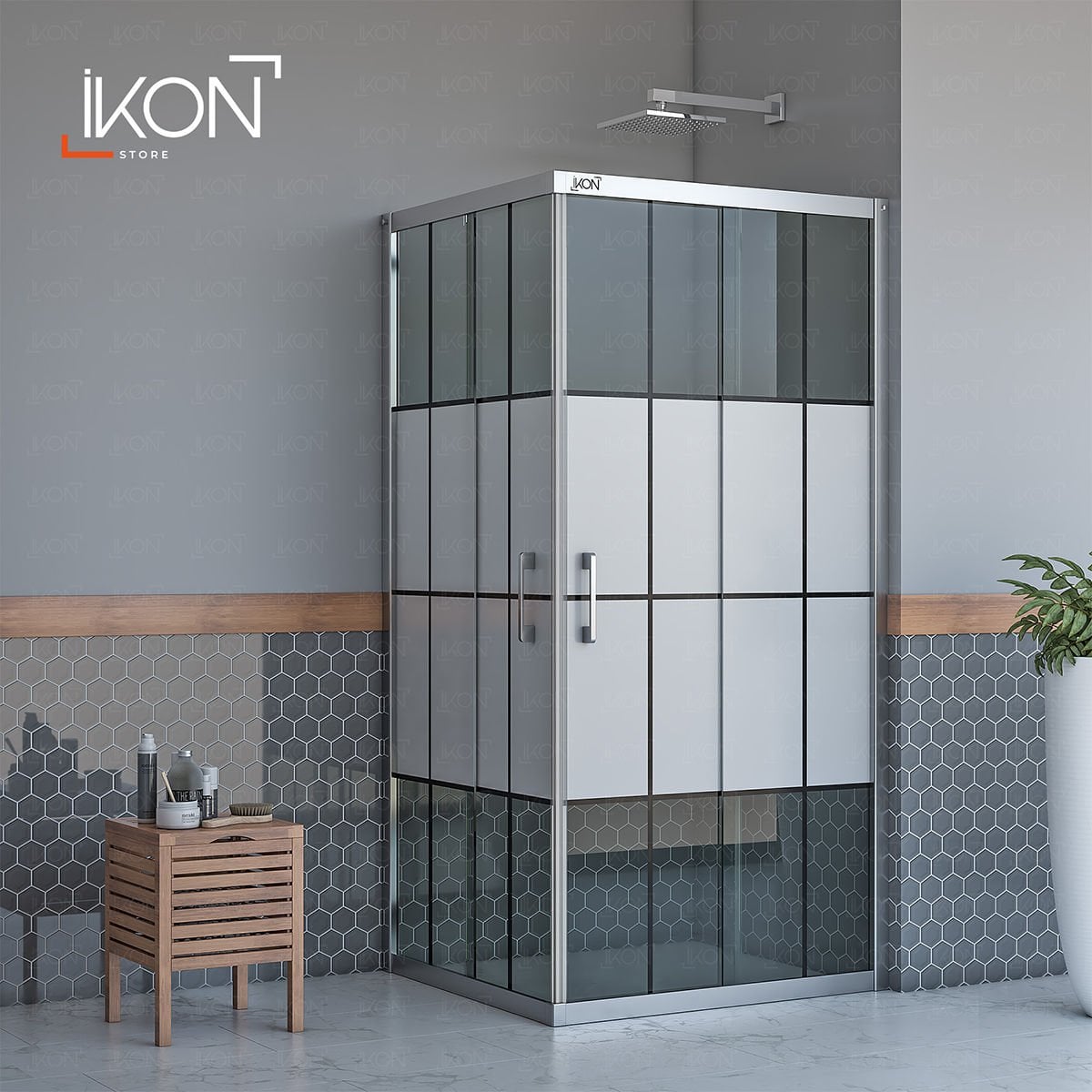 Enzo Dikdörtgen | Krom Füme Karolaj Orta Buzlu Duş Kabini H:190